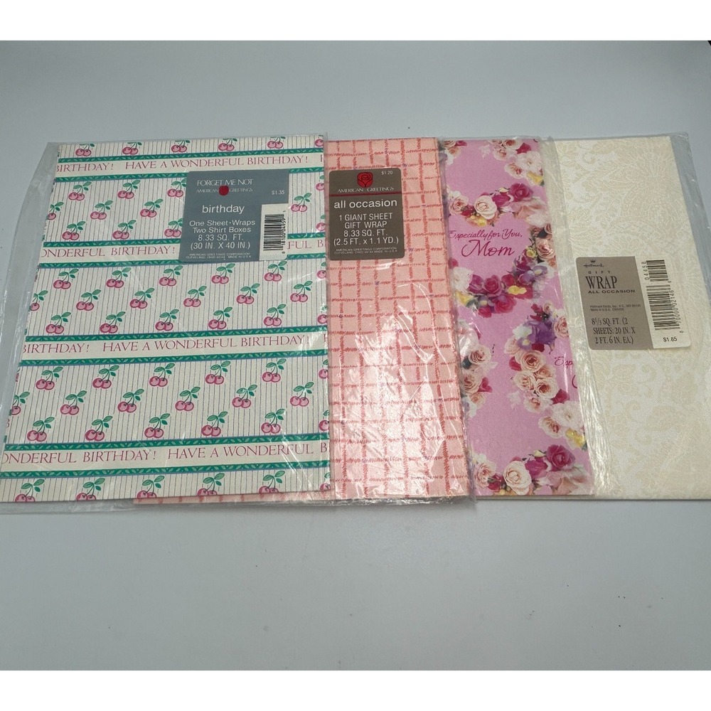 Vintage American Greetings Hallmark Lot (4) Gift Wrapping Paper Birthday Mothers